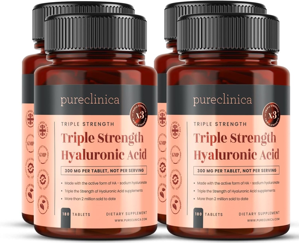 pureklinica potrójne siły kwas hialuronowy 300mg x 720 tabletek (4 butelki 180) - 2 Lat dostaw