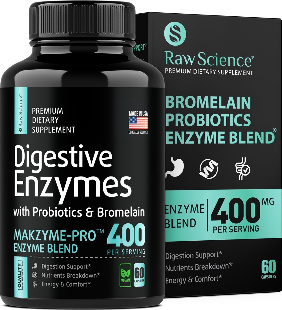 Enzymy trawienne z antybiotykami dla zdrowia kobiet i mężczyzn - Bloating Relief, Gut Health Supplements: Bromelain, Papaya Enzyme, Acidophilus Probiotic, Lactase Enzymy dla trawienia - 60 tabletek