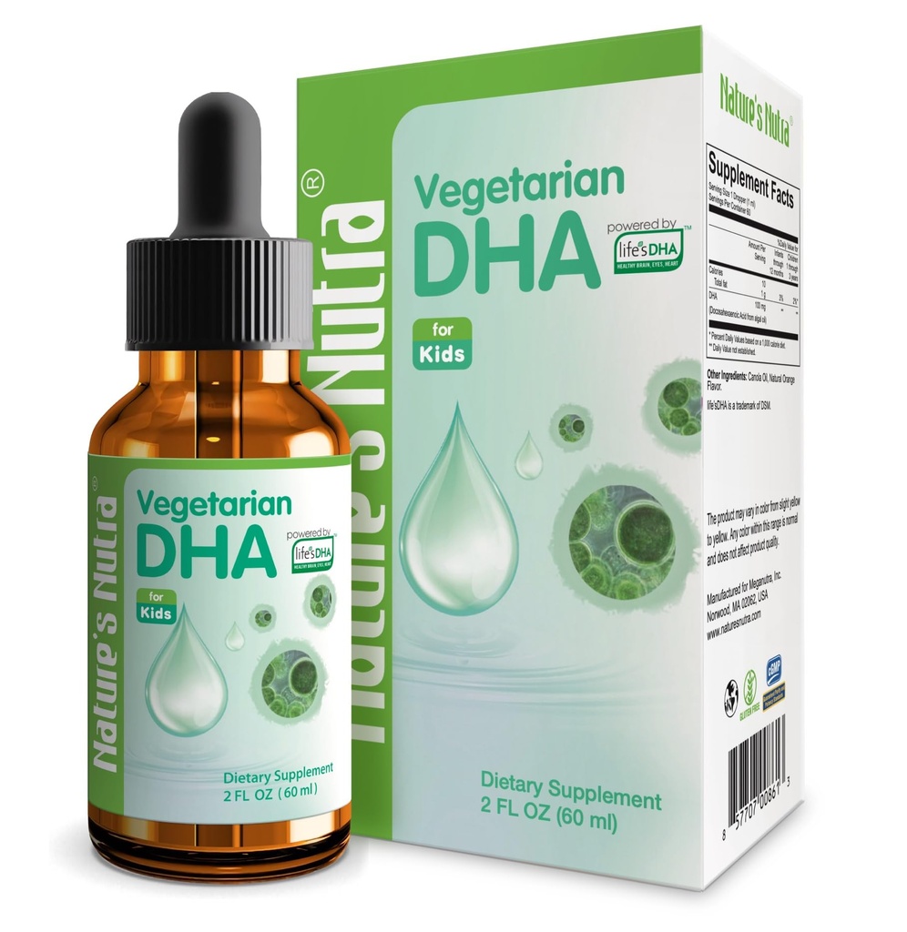 Natural 's Nutra Vegetarianian DHA, Premium Liquid DHA for Baby, Infant, Kids and Children, Non-GMO, DHA 100 mg, Pure Plant Source, 2 Fl Oz (60ml)