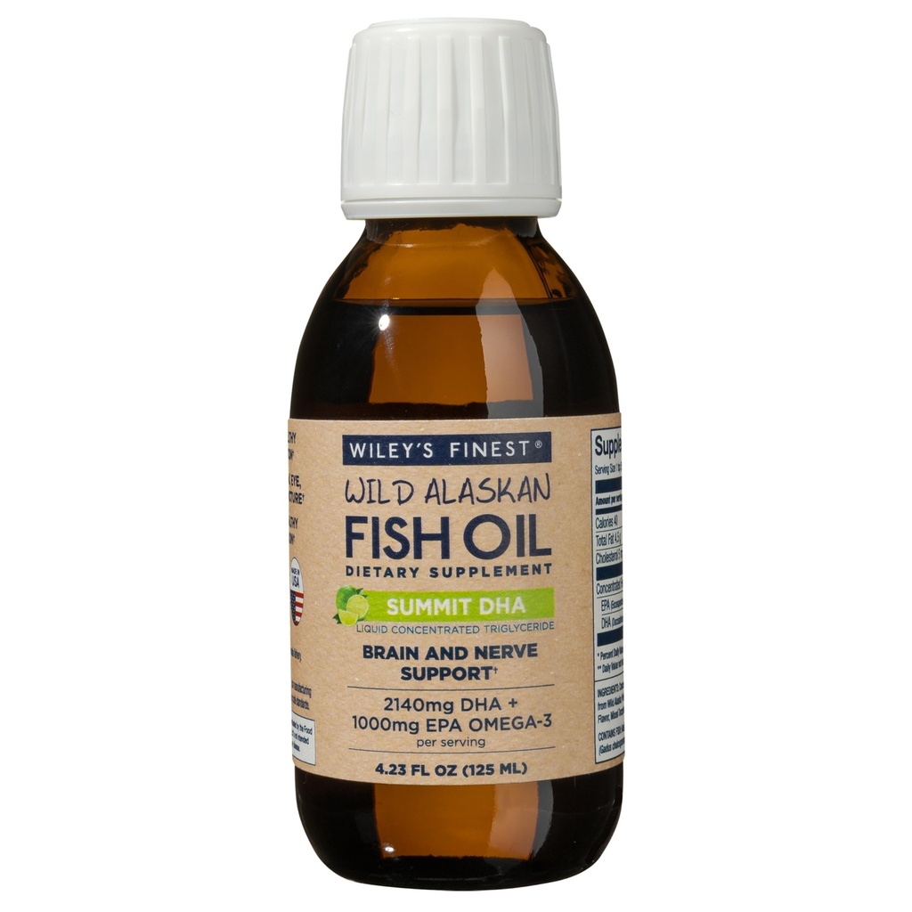 Wiley 's Finest Wild Alaskan Fish Oil Summit DHA Liquid - 2140mg DHA i 460mg EPA Omega- 3 - Citrus Flavored Liquid Supplement - 4.23 Oz (25 Servings)
