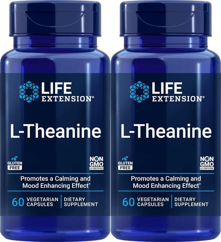 Life Extension L- Theanine, 60 Kapsułki wegetariańskie (Opakowanie 2) - Amino Acid derived from Tea - Gluten- Free, Non-GMO