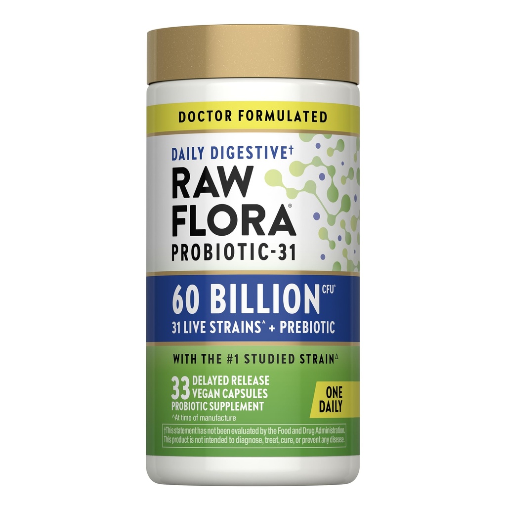 Nature 's Truth Raw Flora Probiotic with Prebiotics Xi124; 60 Billion CFU Xi124; Daily Divestive Vegan Capsules Xi124; Gluten Free Supplement for Men and Women