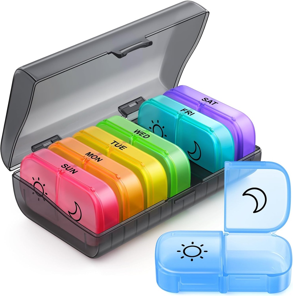ZIKEE Cotygodniowy Pill Organizator 2 razy dziennie z Same- Side Design Otwieranie, AM PM Pill Box 7 Dzień z 7 Odłączalne Pill Cases for Travel, Duży Pill Holder dla Medykacji, Witaminy i Oleje rybne