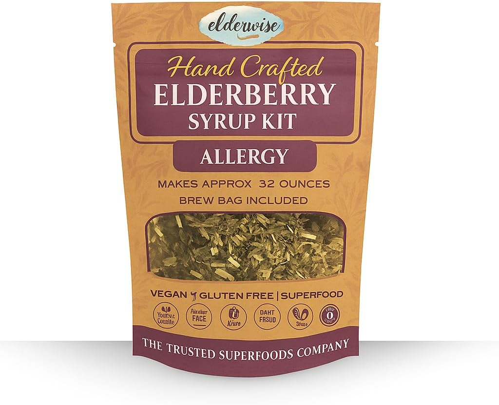 Elderberry Syrup Kit - Allergy Support - Makes Approx. 32oz - Comes with Brewing Bag - Ingredients - Elderberries - Rosehips - Ginger - Nettle - Cinnamon - Cloves - Elderwise