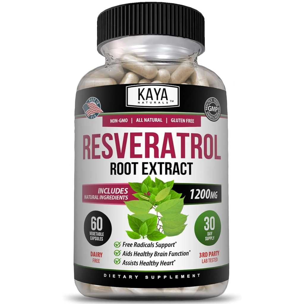 Kaya Naturals - Kapsułki resweratrolowe - Suplement Anti Aging - Przeciwutleniacze wspomagające mózg - Maksymalne korzyści - 60 Kapsułki