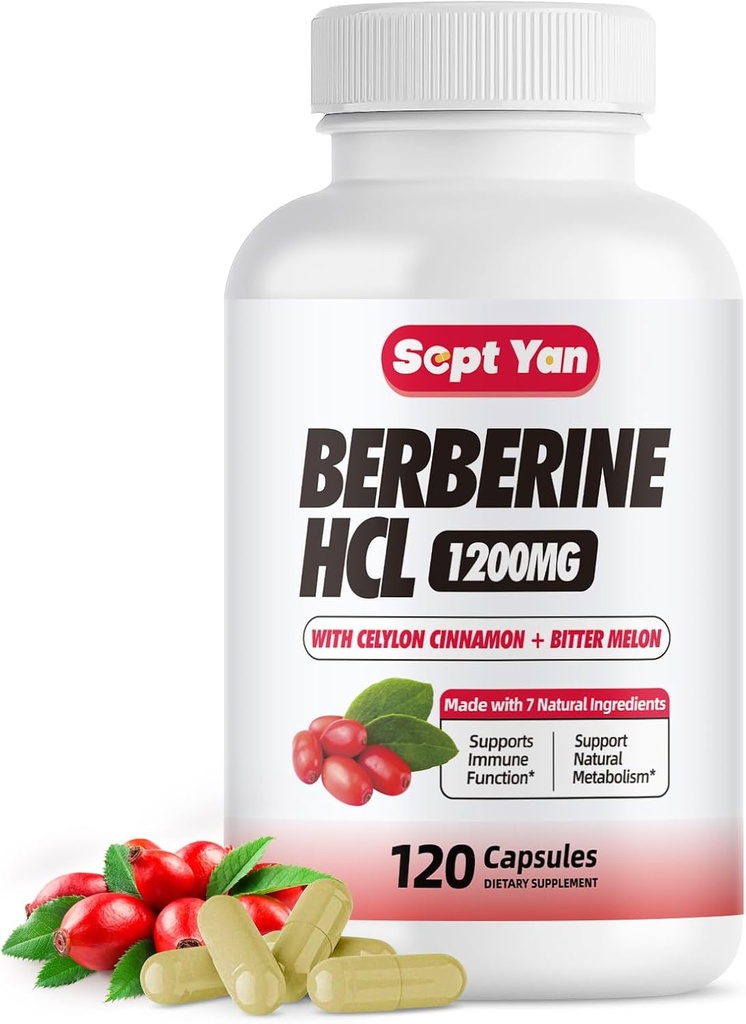 Suplement Berberine 1500mg z Ceylon Cynamon - Berberine Kapsułki z Bitter Melon, Banaba Leaf, Gymnema Syivestre dla immunologicznego, Metabolizm, trawienie i zdrowie serca, Wegan 120 Kapsułki
