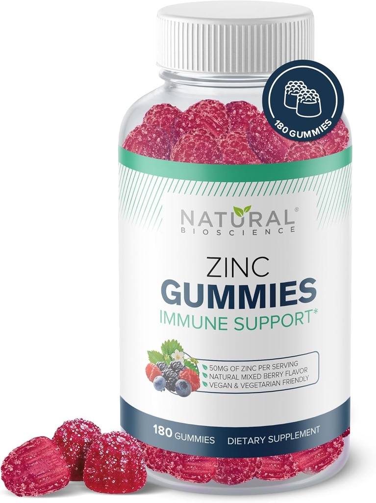 Cynk Gummies 50mg - Wysoka moc immunologiczna Wsparcie, Zdrowie skóry, Przeciwutleniacz, Codzienne uzupełnienie odporności dla dorosłych, Wegan, Gluten- Free, Nie-GMO, Cynk żute Gummies Cytrate, 180 Gummies