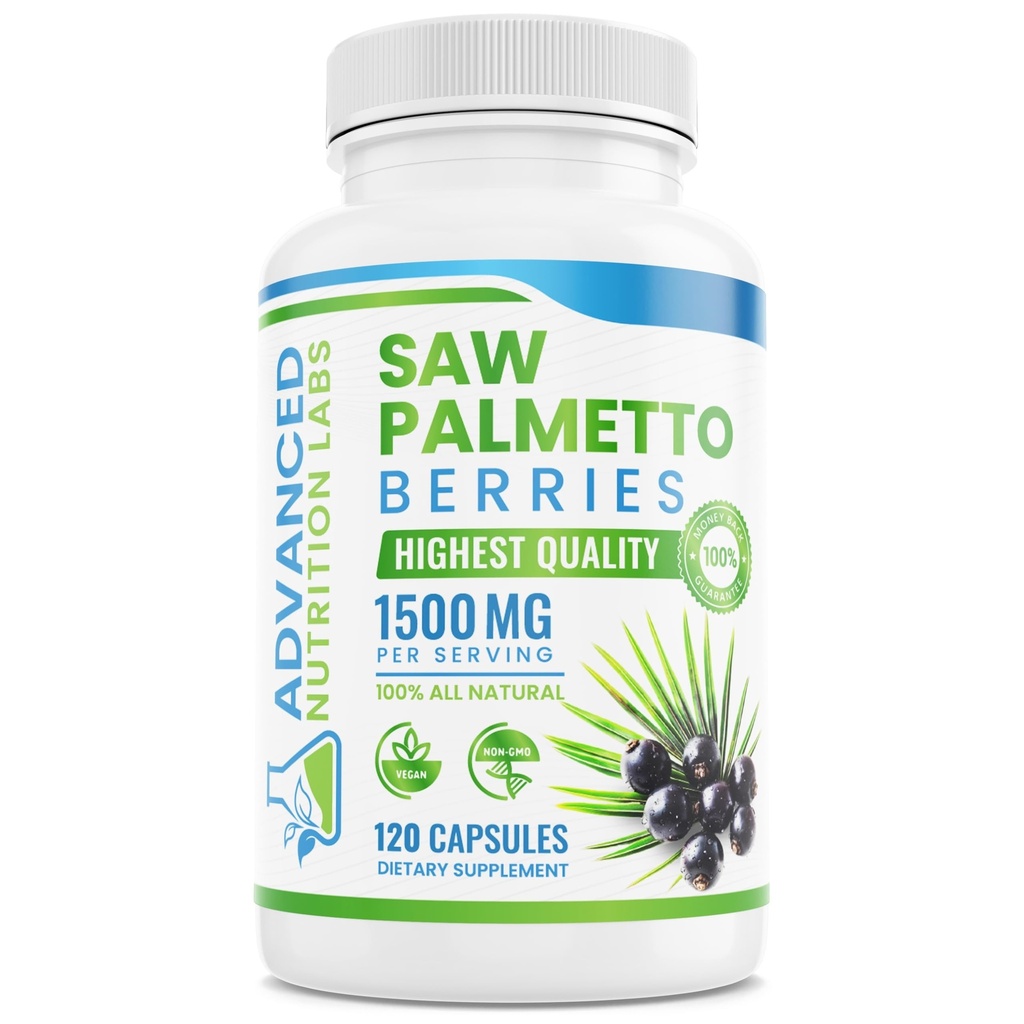 Saw Palmetto Berries & Extract - 1500 mg Saw Palmetto Supplement for Men & Women - DHT Blocker for Hair Growth, Prostate Support & Urnary Health - 120 Vegan kapsułki