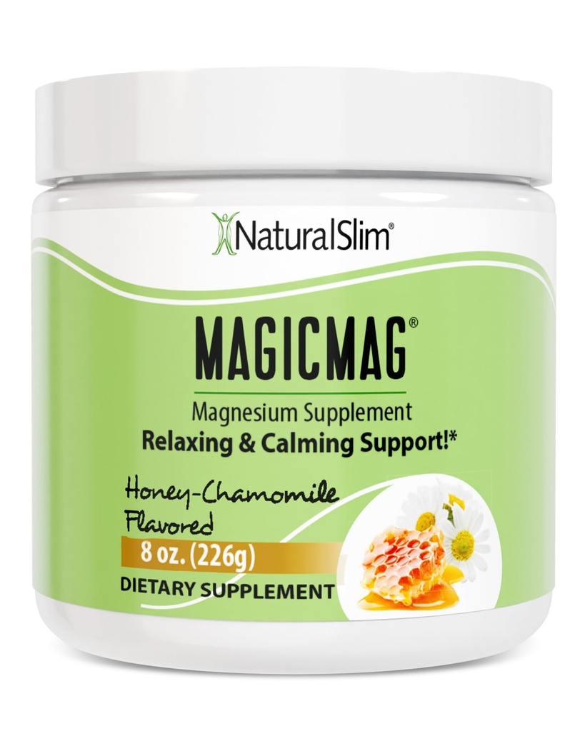 NaturalSlim Magicmag Pure Magnezu Citrate Powder Stress, Zaparcia, Mięśnie, Heart Health, i Sleep Support 124; Suplement magnezu rumianku miodowego - 8oz Drink Mix (Solo)