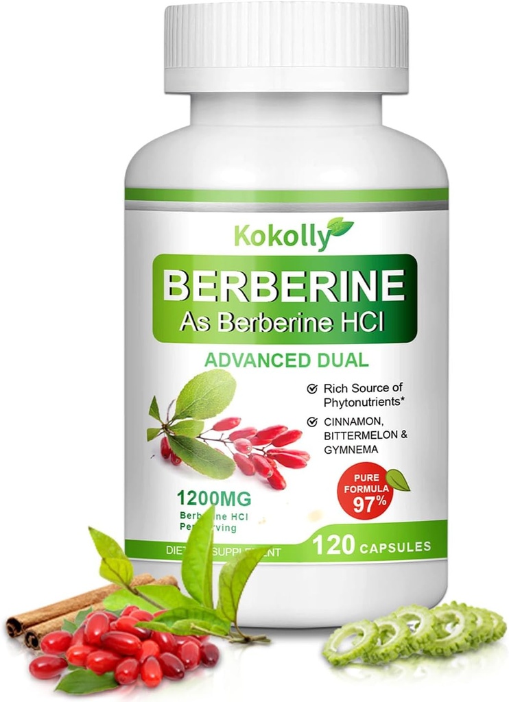 Suplement berberyjski 1200mg - Plant naturalny - Based with Berberine HCL, Cynamon, Bittermelon, Gimnema (120 Kapsułki)