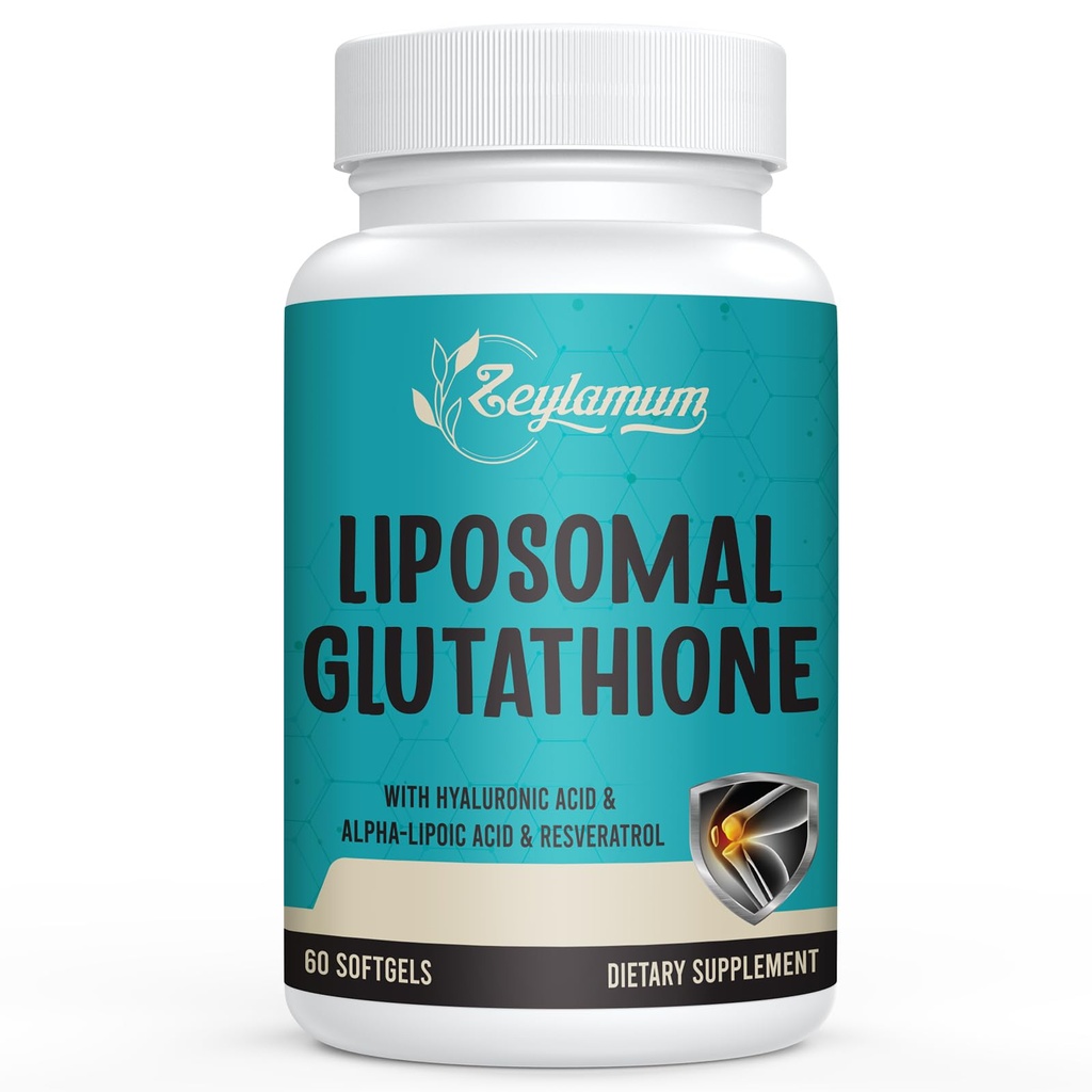 2400 MG Liposomal Glutathione Softgels, Max Absorpcja, Forma aktywna L- Glutathione Reduced (GSH), z kwasem hialuronowym, Resveratrol, Master Antioksydants for Detox, Mózg, System immunologiczny, 60 Softgels