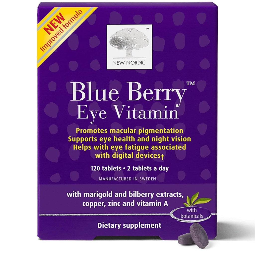 NORDIC Blue Berry suplement witaminy do oczu z cynku, wspomaga pigmentację plamki, funkcje oczu i wzroku, 120 tabletek (opakowanie po 1)
