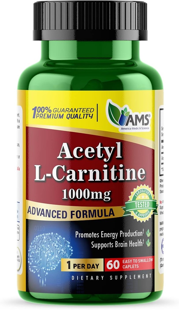 America Medic & Science Acetyl L- Carnitine 1000mg (60 tabletek) 124; Suplement diety dla mężczyzn i kobiet 124; Promotes Energy Production 124; Wsparcie zdrowia mózgu 124; Pomaga poprawić pamięć i ostrość