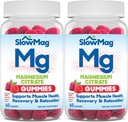 SlowMag Magnezu Citrate Gummies, 60 Hrabia, Wspiera zdrowie mięśni, Natural Berry Flavor, Recovery & Relaxation Pack of 2