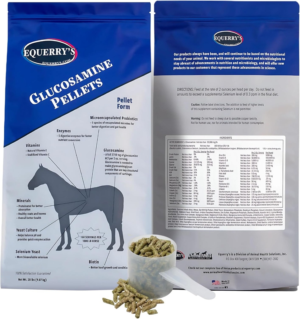 Glukozaminy Equerry - Wspólne wsparcie dla koni z probiotykami, enzymami spożywczymi, witaminami i minerałami - Made in USA - 20lb