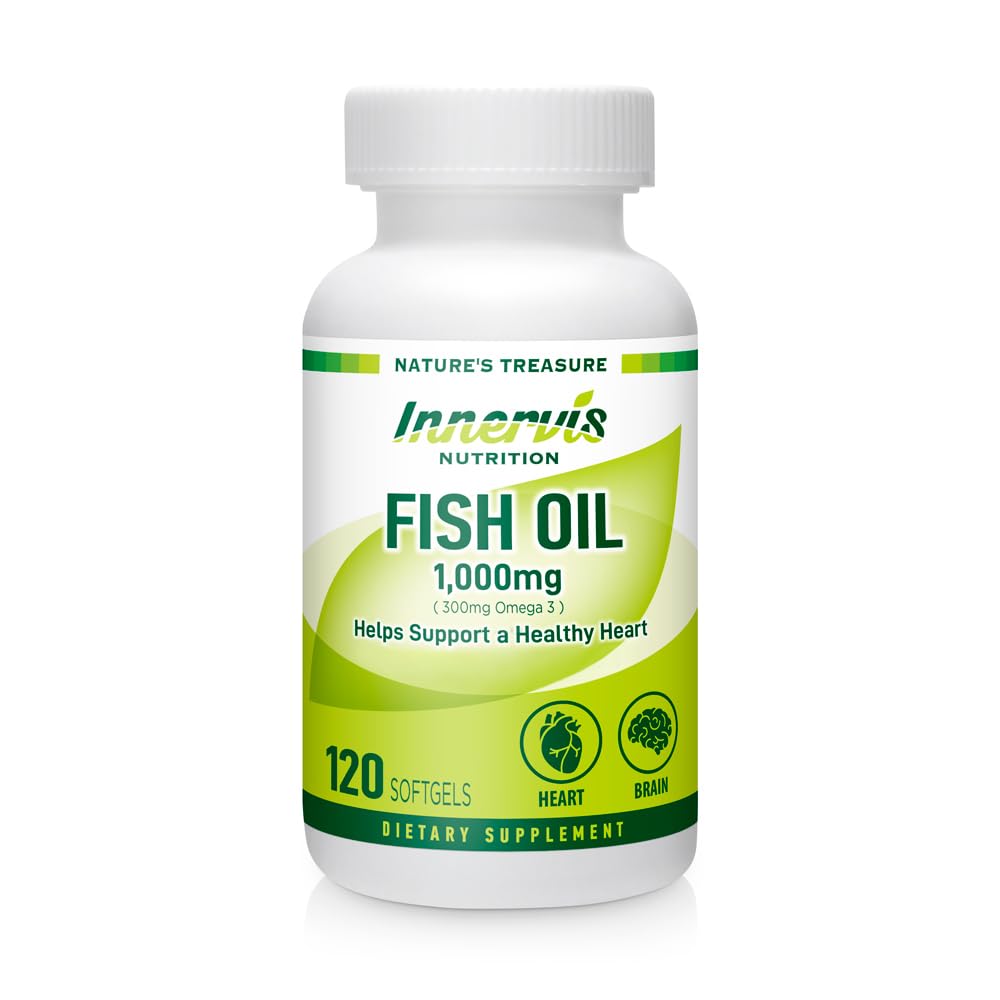 Olej rybny 1000mg - serce, wsparcie dla mózgu i oczu z Omega-3 EPA & DHA, 120 Softgels, Non-GMO Birth124; Innervis Nutrition