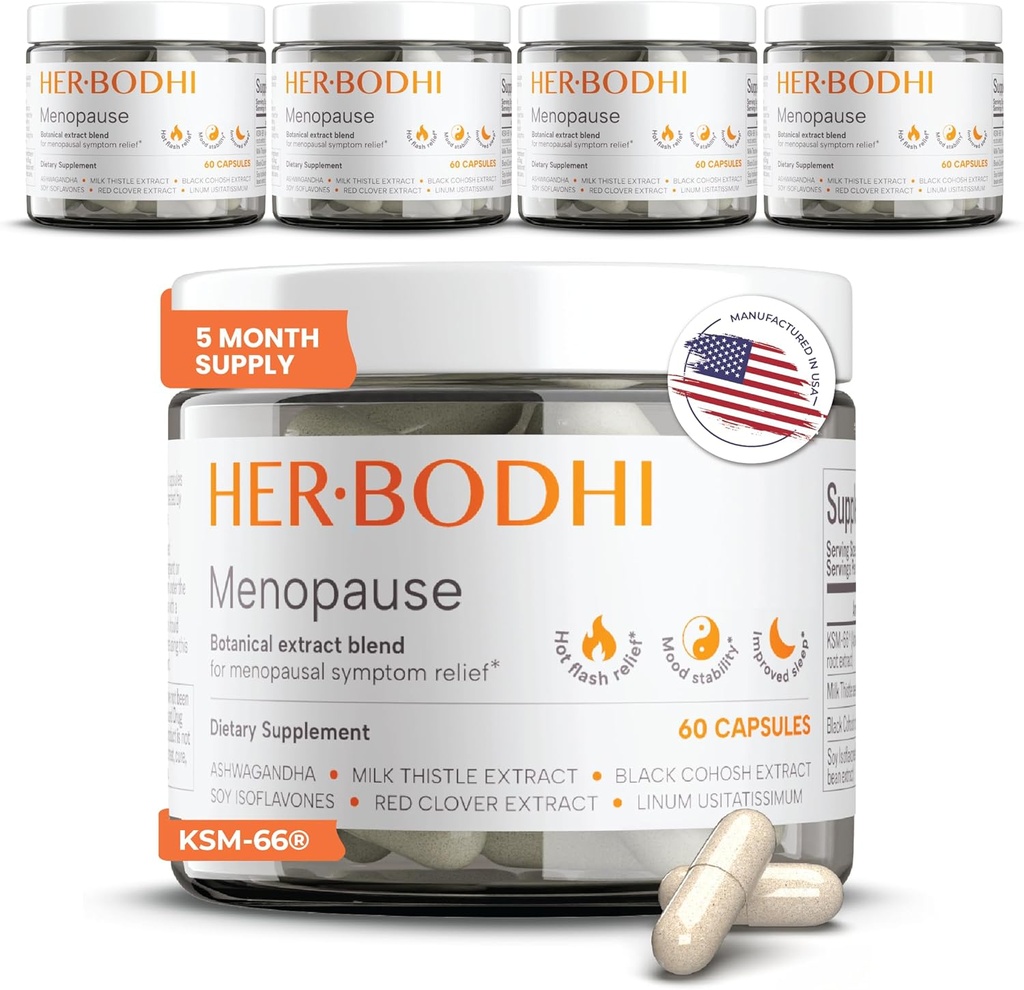 Meno- Menopauza Hormonalne równowagi dla kobiet, Estrogen Soy Isoflavones Suplement menopauzy dla kobiet, Ashwagandha, Black Cohosh Hot Flash Menopauza Relief, nocne poty Relief 300Caps