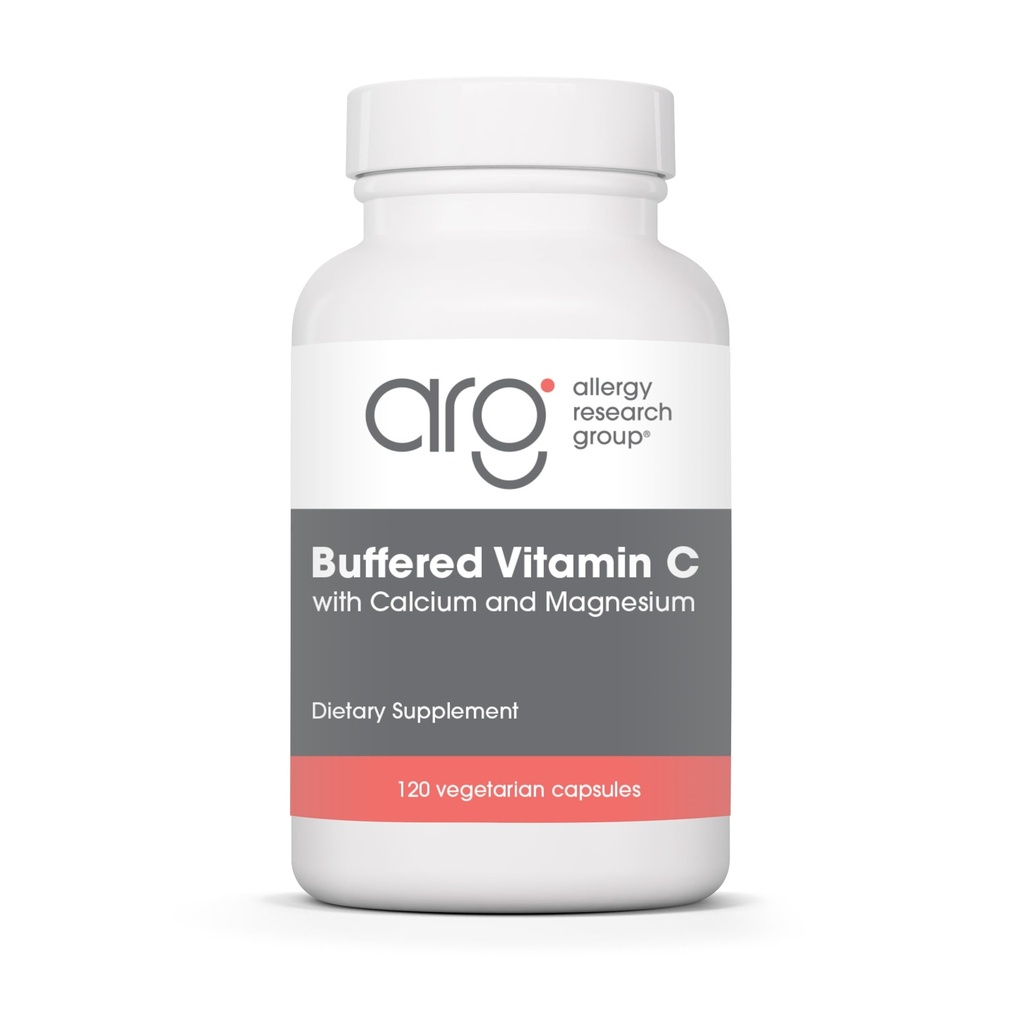 Alergia Research Group Buffered Witamina C - Buforowana Witamina C 100 mg na jedną porcję, Askorbic Acid Powder Kapsułki z kompleksem magnezu wapnia, Zdrowie immunologiczne - 120 Kapsułki