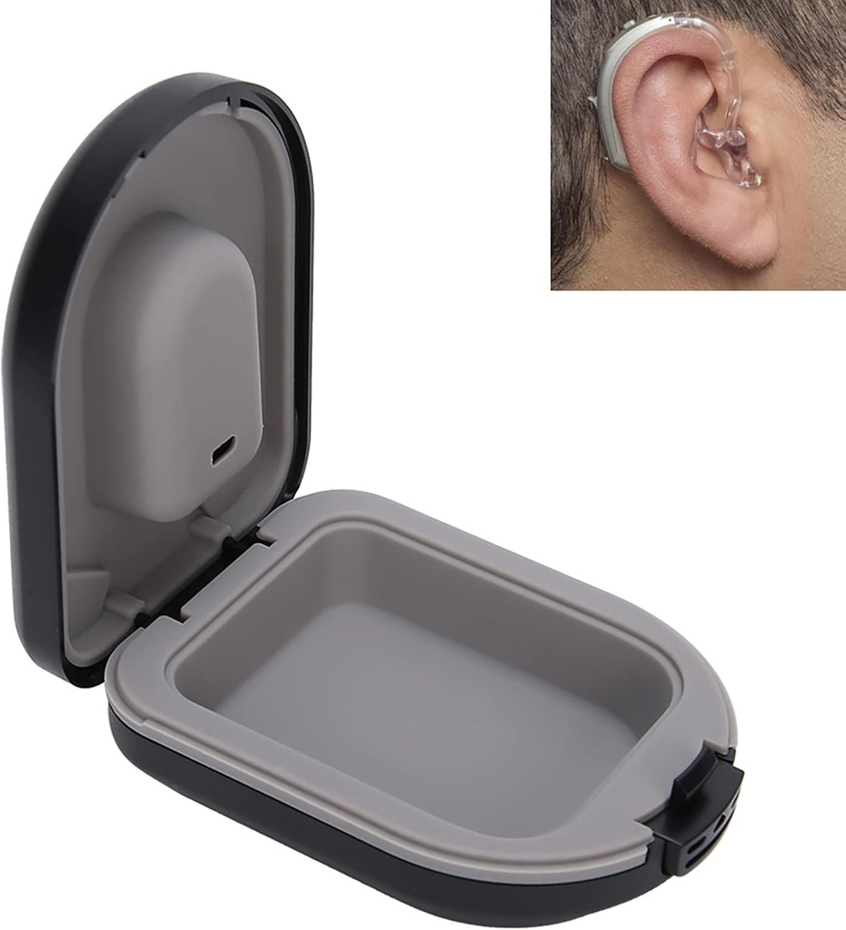Przypadek pomocy słuchowej, Przypadek podróży pomocy słuchowej, Akcesoria do pomocy słuchowej BehindtheEar, Waterproof Drop Resistance Storage Box, Black (2.6 x 2 x 1 in)