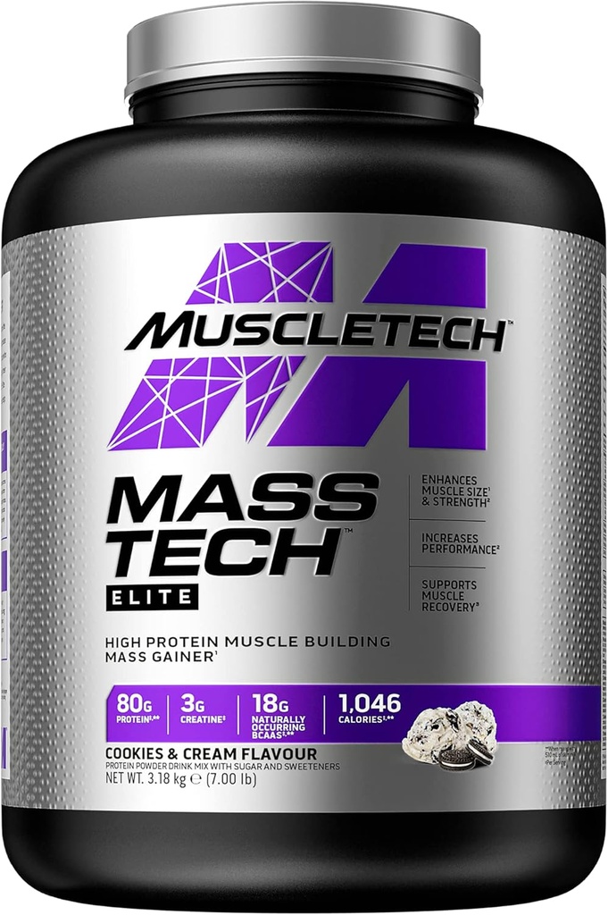 Mass Gainer Protein Powder MuscleTech Mass- Tech Mass Gainer Serwatka Protein Powder + Muscle Builder Protein Powder Creatine Supplements Cookies and Cream, 7 funtów (Package May Wary)