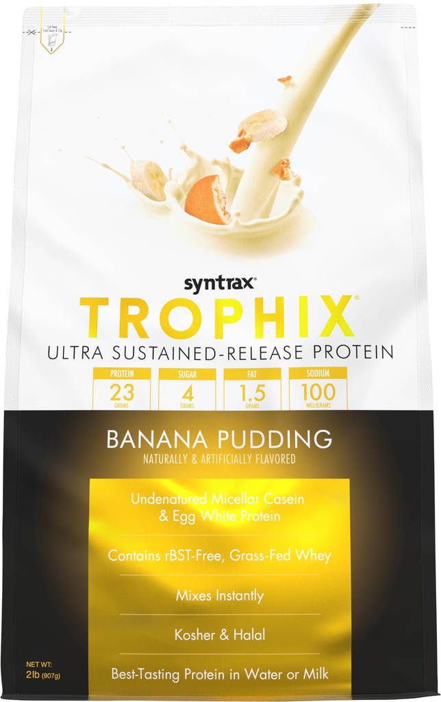 Syntrax Nutrition Trophix, Ultra Sustainable Release Protein Powder Blend, Banana Pudding 2 funtów.