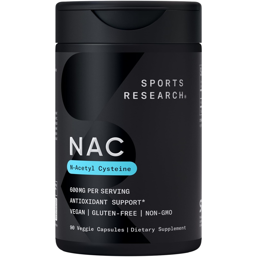 Sport Badania N- Acetyl L- Cysteina (NAC) 600mg, 90 Kapsułki Veggie - Vegan, Non-GMO, Gluten Free. Lemon Aroma