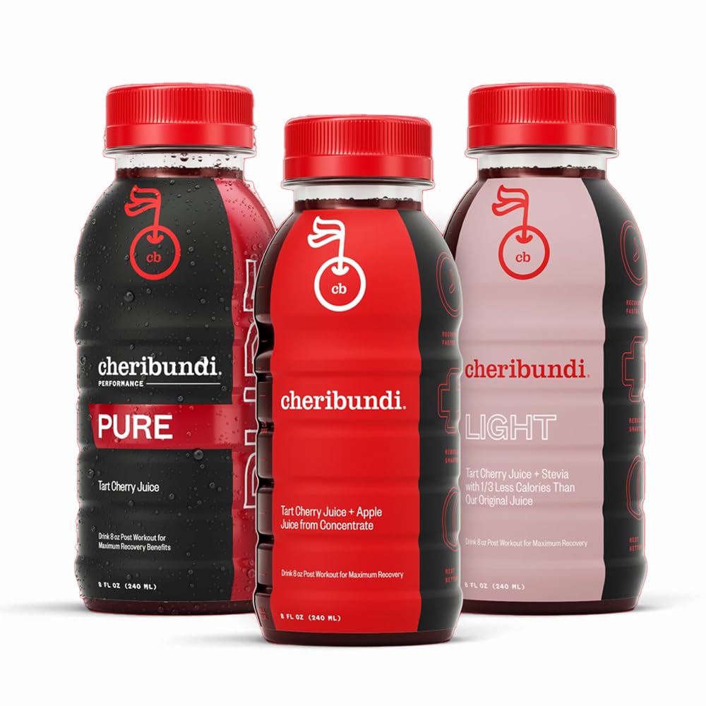 Cheribundi Tart Sok wiśniowy Starter Pack: 124; Variety Pack: 124; Pure, Original & Light Flavors: 124; Atholic Recovery Drink: 124; Promotes Recorative Sen, Muscle Recovery & Boost Performance: 124; 8 floz (12 Pack)