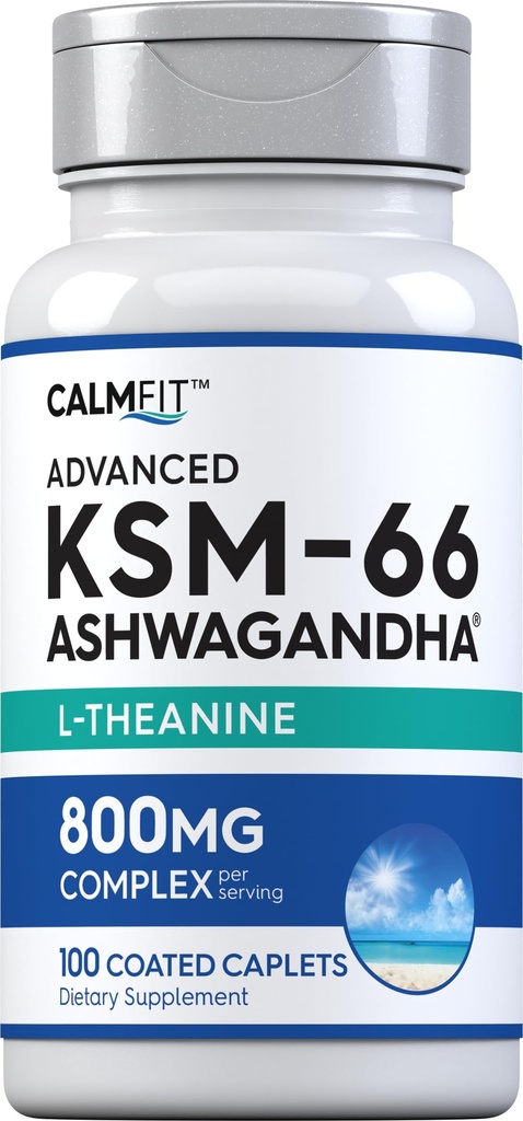 Piping Rock KSM- 66 Ashwagandha L- Theanine Supplement Equipment 124; 800mg Equipment 124; 100 Caplets Equipment 124; Advanced Complex Root Extract Equipment 124; Vegan, Non-GMO, Gluten Free