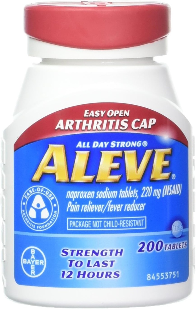 Aleve Tablets with Easy Open artretis Cap, Naproxen Sodu, 220mg (NLPZ) Reliever Pain / Fever Reducer, 200 Count (Pack of 2)