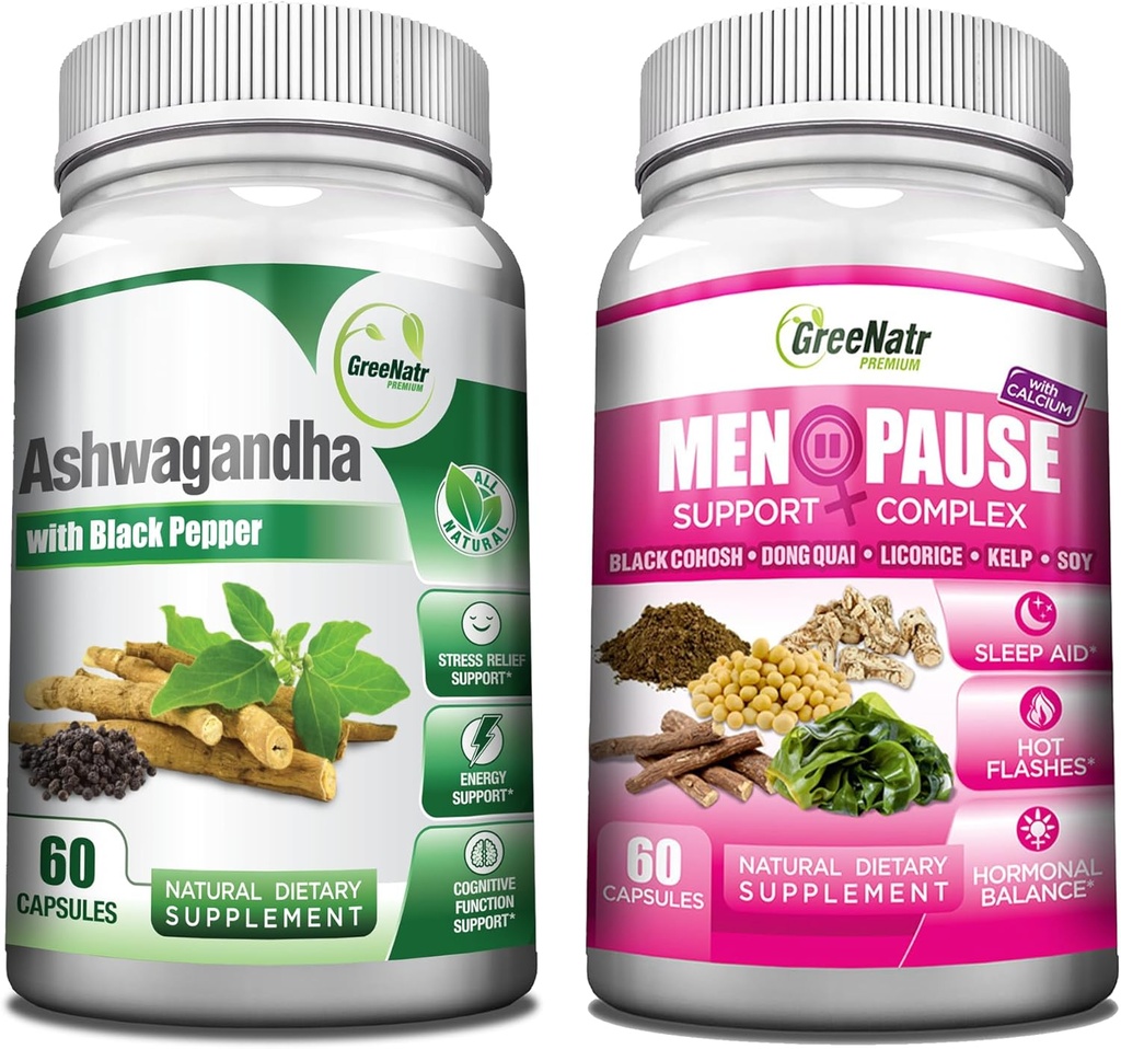 GreeNatr Total Wellness Support z Ashwagandha Kapsułki z Black Pepper do zwiększonej absorpcji - i Natural Menopauza Herbal Complex