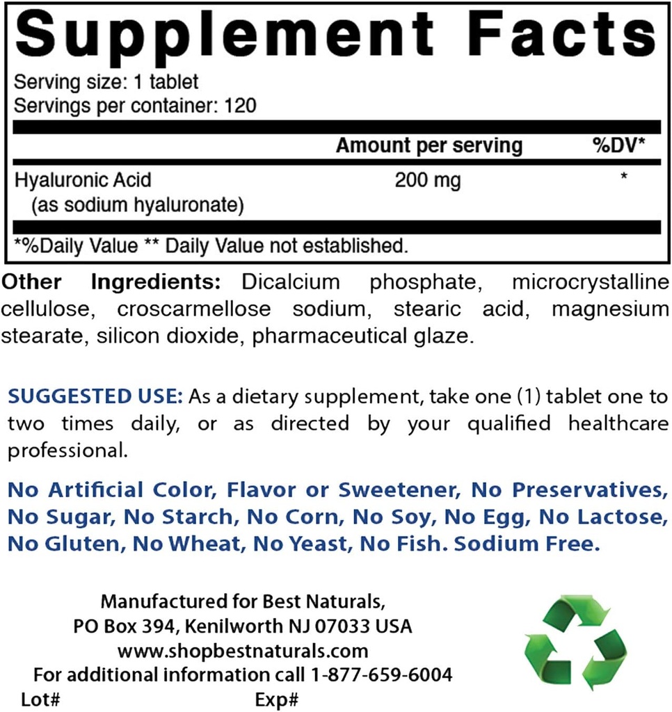 Najlepsze naturalne kwas hialuronowy 200 mg & COQ10 100 mg
