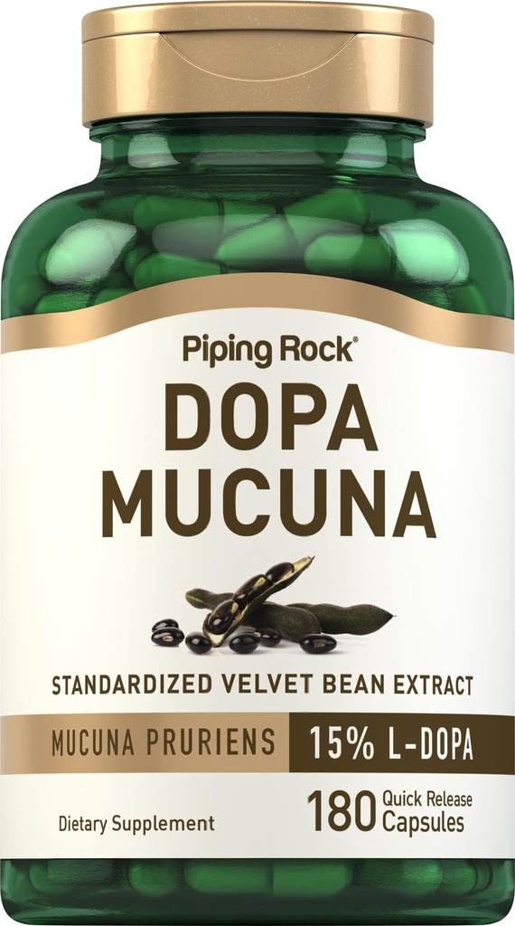 Piping Rock DOPA Mucuna Kapsułki 124; 180 Hrabia 124; 15% L- DOPA XI124; Mucuna Pruziens Extract 124; Non- GMO, Gluten Free Supplement