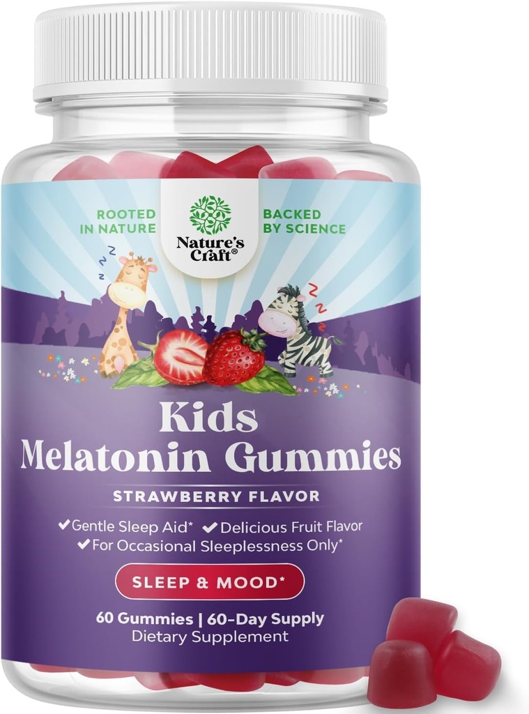 Nature Craft Melatonin Gummies for Kids Sleep Support - Hasslefree Kids Melatonin Gummies for Mood Support - Delicious and Tummy Friendly Gummy 1 Mg Little Ones Non-GMO Gluten Free and Halal