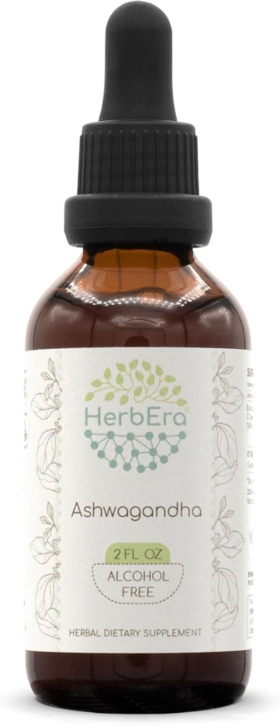 HerbEra Ashwagandha B60 Alcohol-Free Herbal Extract Tincture, Super-Concentrated (Shui Qie, Indian Ginseng, Withania Somnifera) 2 fl oz