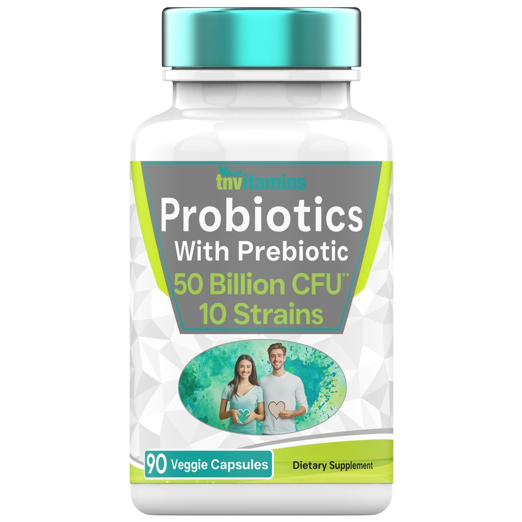 Probiotyki z prebiotykiem: 50 Miliard CFU - 10 Szczeliny - 90 Kapsułki wegetariańskie 124; z Acidophilus Probiotyk dla zdrowia pokarmowego, Gut Health, & Wsparcie immunologiczne * 124; dla mężczyzn i kobiet