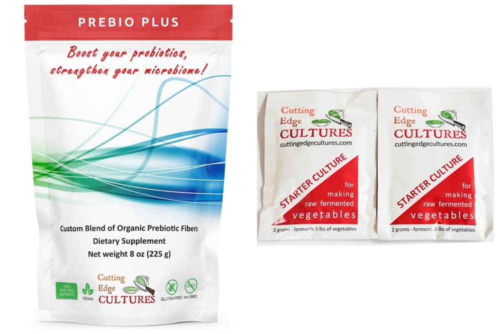 Cutting Edge Cultures Prebio Plus Prebiotic Fiber Powder Najlepszy Mieszanka Mieszanka Organic Prebiotic Fibers Dietetyczny Suplement 8 Oz (Prebio Plus 8oz + Rozrusznik warzyw 4 Gramy)