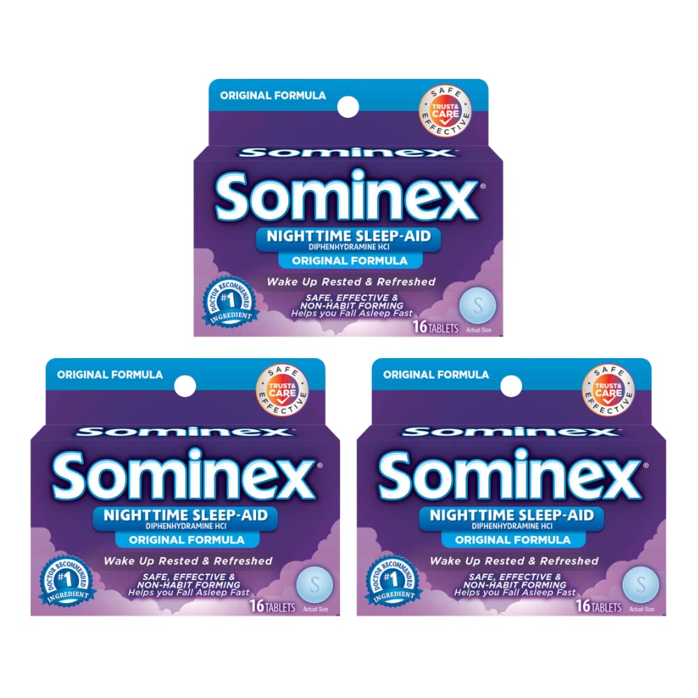 Sominex Maksymalna moc Night Time Sleep- Aid Support 124; Difenhydramine HCI Support 124; 16- Cappets per Pack Support 124; 3- Pack