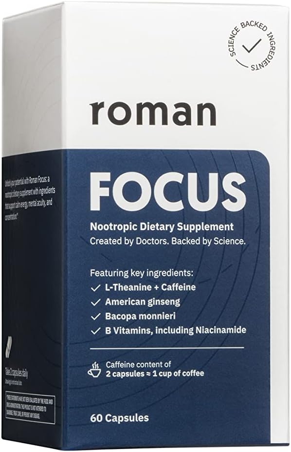 Ro Focus: 124; Nootropowy suplement diety wspiera spokojną energię i koncentrację z kofeiną, L- Theanine, American Ginseng i Bacopa Monnieri: 124; 30- Day Supply (60 Tablets)