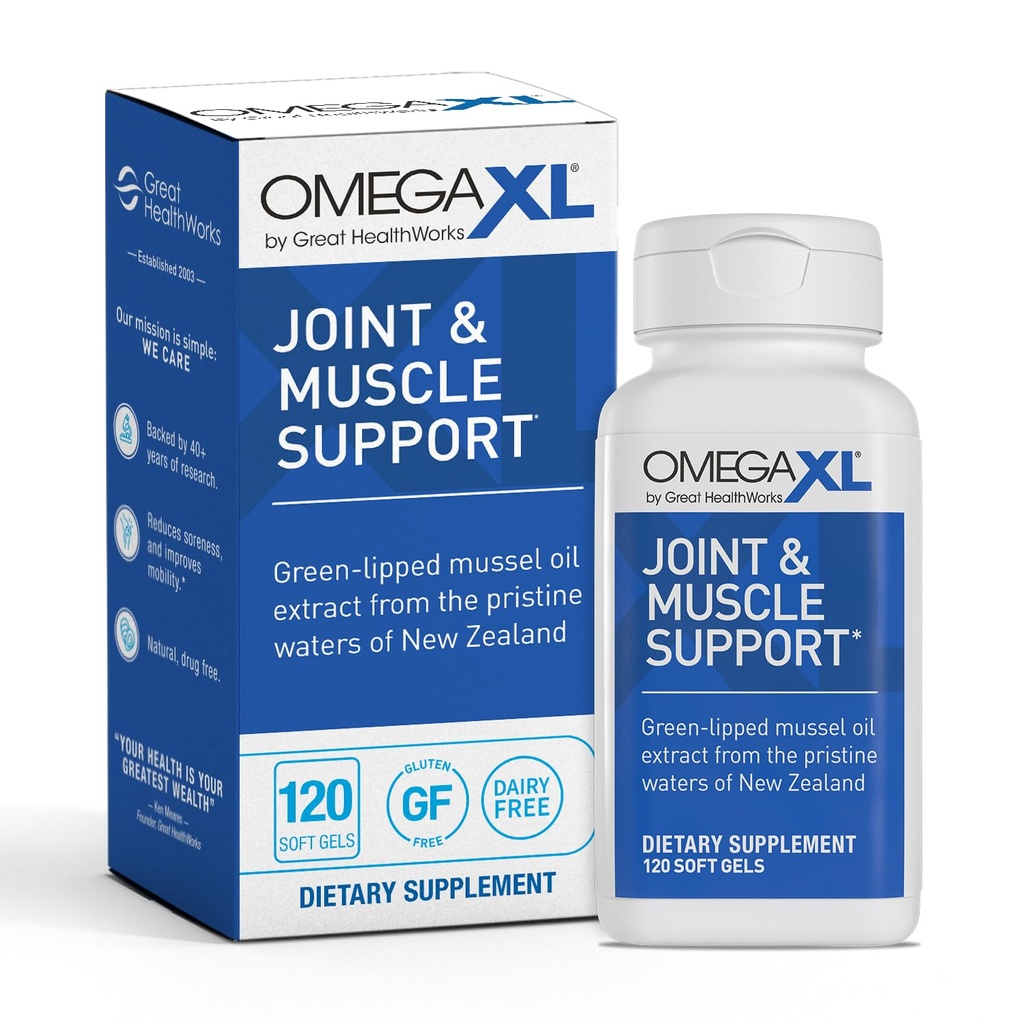 OmegaXL Joint Supplement Supplement - Natural Muscle Support, Green Lipped Mussel Oil, Soft Gel Pills, Drug- Free, 120 Count