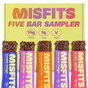 Misfits Wegan Protein Bars - Aktualizacja przepisu 124; Roślina oparta, niski cukier & Carb, Wysokie przekąski włókno 124; Paczka próbki odmiany do badania aromatów 124; Opakowanie 5 (1 każdego aromatu)