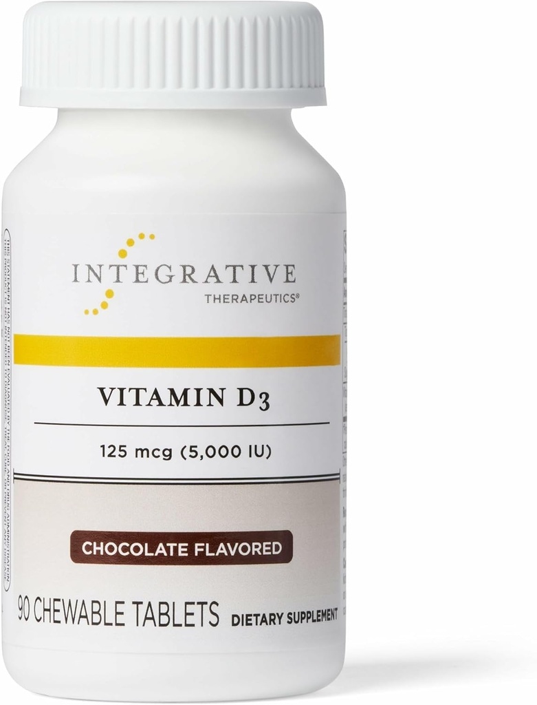 Interaktywna terapia Witamina D3 125 mcg - Suplement Witaminy D dla zdrowia kości i wsparcia immunologicznego * - Bezglutenowy i bezmleczny - Czekoladowy, 90 Tabletki do żucia (90 Servings)