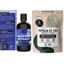 Jungle Powders Tongkat Ali for Men Powders 200: 1 Extract 5 Ounce Bag, Wild Bilberry Extract for Eyes Organic 3.4oz Butelka Suplement z borówki dla oczu