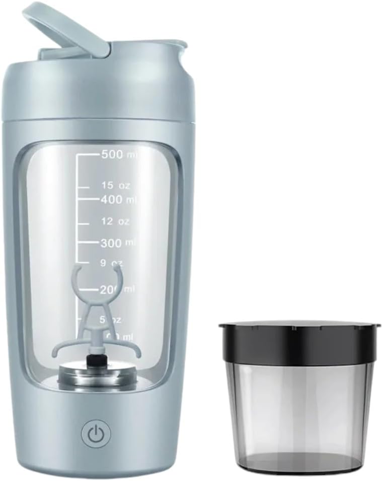 Electric Portable Protein Shaker Bottle for Smooth Blends | w/FREE PROTEIN POWDER CUP | Premium Bottle Made from Tritan – BPA Free | 650 ml | Rechargeable | for GYM & Sports Enthusiast. (Baby Blue)