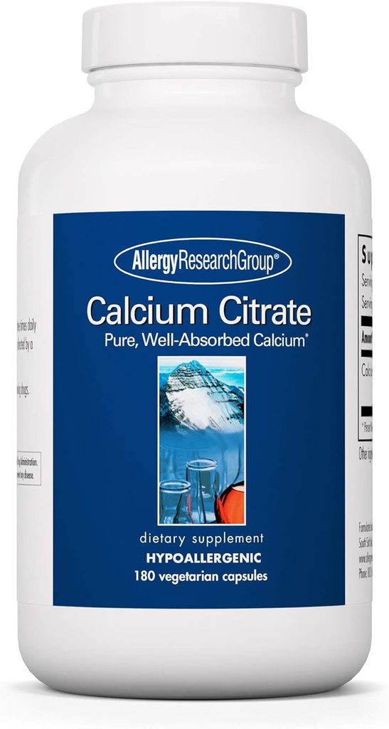 Alergia Research Group Wapnia Citrate - Czysty Wapń, Siła kości, Well- Absorbowane, Suplement 150mg, Kapsułki wegetariańskie - 180 Count