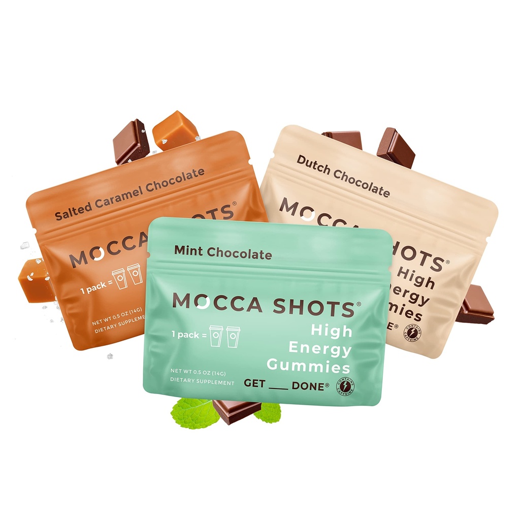 Kofeina Energia Chew 3- Pack, 200mg kofeiny na opakowanie! Kofeina Boost, Kawa Gummy, Mocca Shots High Energy Gummies, Wegan, Plant-Based, Gluten- Free (opakowanie 3)