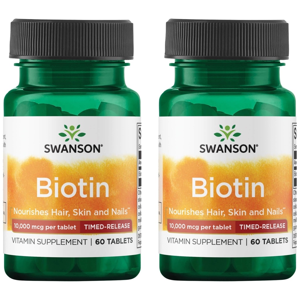 Swanson Biotin - 10 000 µg 60 tabletek (2 opakowania)
