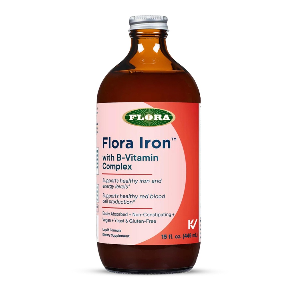 Żelazko Flora - Wegańskie płynne żelazo Suplement z witamin B - Oferuje Red Blood Cell & Energy Support - Yeast- Free & gluten- Free - Delicious Fruit Juice Base - 15 fl. oz. Butelka szklana