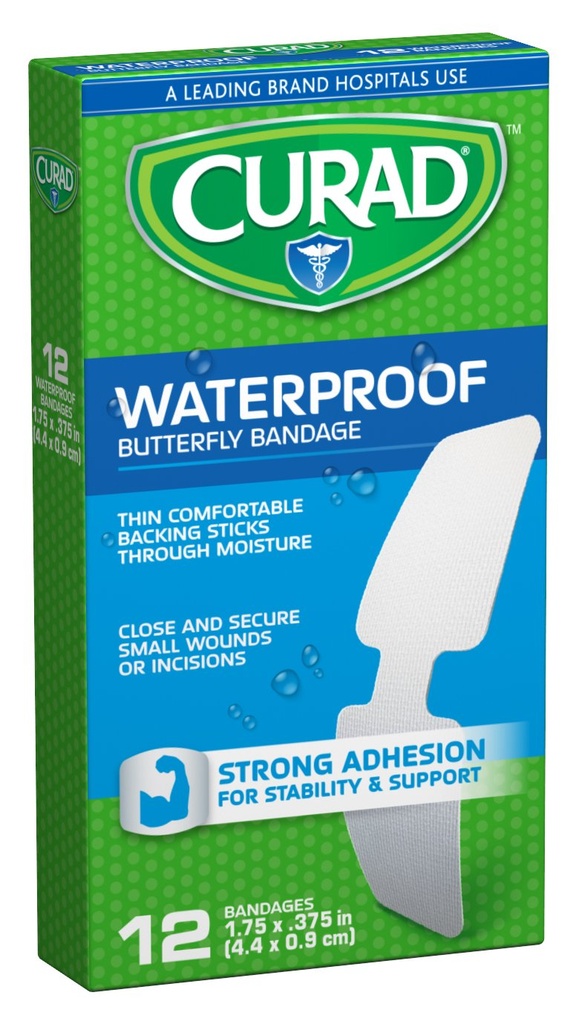 Kurad wodoodporny Butterfly Adhesive Bandaże, 1,75 "x .375", 12 Hrabia