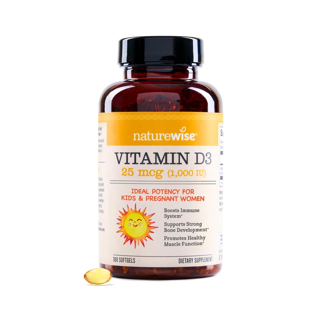 NatureWise Witamina D3 1000iu (25 µg) 1- Dostawa roku na wsparcie immunologiczne, Zdrowe mięśnie Funkcje, i Bone Health - Non-GMO, Gluten Free in Organic Extra Virgin Olive Oil, (Mini Softgel), 360 Hrabia