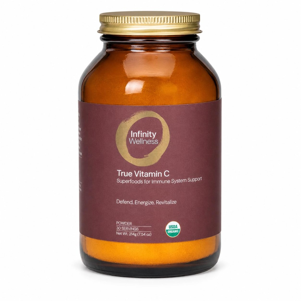 Infinity- C Organic Whole- Food Sourced Witamina C Proszek Dwudziesta 124; Acerola, Camu Camu & Amla Dwudziesta 124; 1000mg Superfood C Dwudziesta 124; Wysoka Potliwość Dwudziesta 124; Shilajit, Astragalus Root & Ginger Dwudziesta 124; Wegan, Non-GMO (30 Służenie)